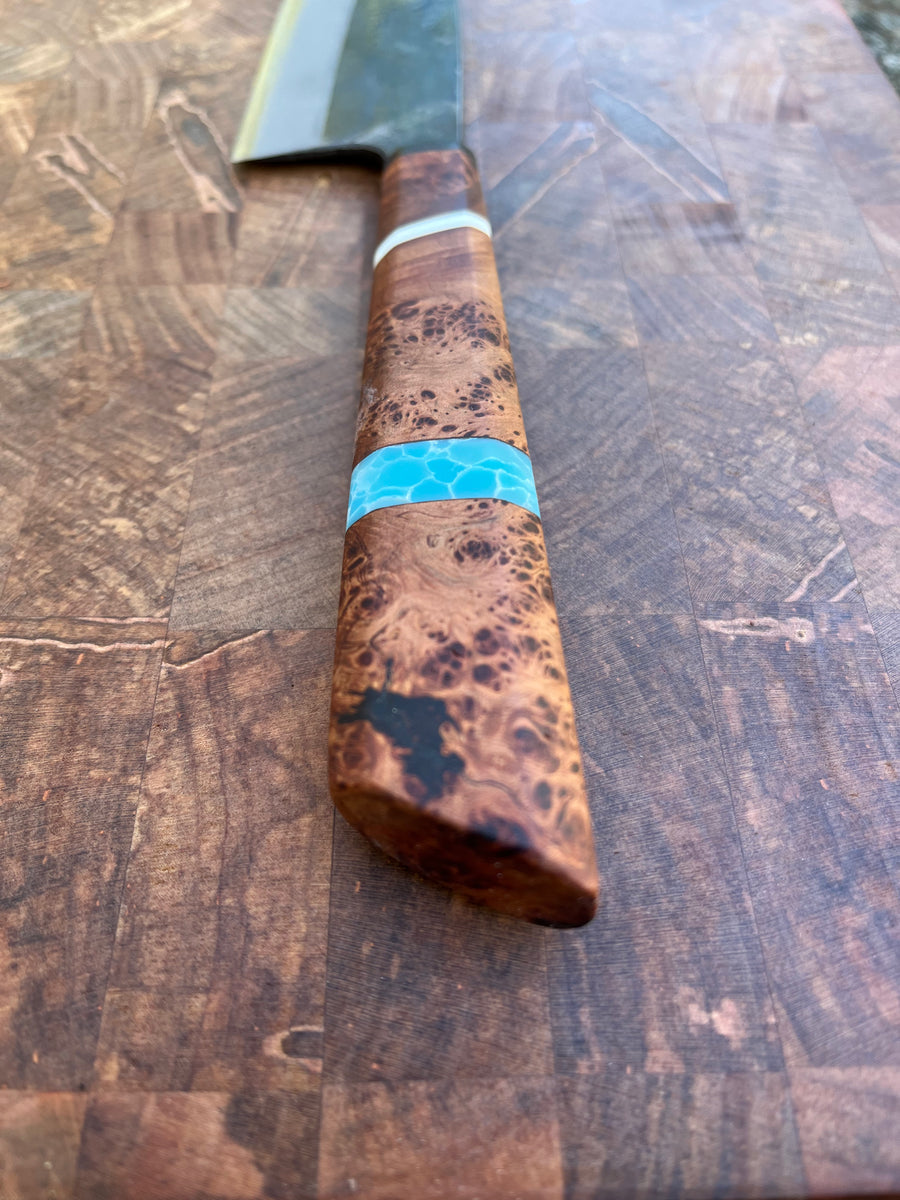 Carbon Steel Deba Knife. 3 Dot Design