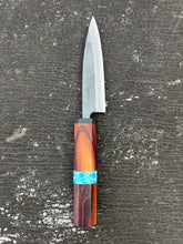 Load image into Gallery viewer, 4.5” Petty knife. Mexican Kingwood (Super rare/exotic wood) and faux marble inlay