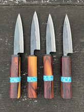 Load image into Gallery viewer, 4.5” Petty knife. Mexican Kingwood (Super rare/exotic wood) and faux marble inlay
