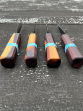 Load image into Gallery viewer, 4.5” Petty knife. Mexican Kingwood (Super rare/exotic wood) and faux marble inlay