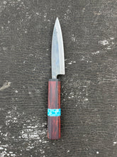 Load image into Gallery viewer, 4.5” Petty knife. Mexican Kingwood (Super rare/exotic wood) and faux marble inlay