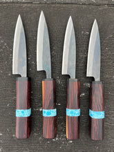 Load image into Gallery viewer, 4.5” Petty knife. Mexican Kingwood (Super rare/exotic wood) and faux marble inlay