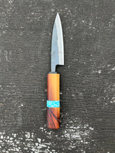 Load image into Gallery viewer, 4.5” Petty knife. Mexican Kingwood (Super rare/exotic wood) and faux marble inlay