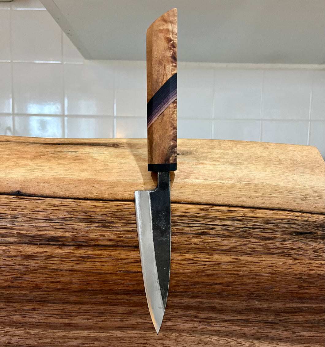 4.5” Petty knife w/ Spalted maple and purple gradient inlay