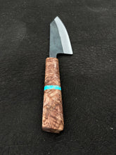 Load image into Gallery viewer, 6” Santoku knife w/ Maple handle &amp; turquoise and gold inlay (11.5” overall)
