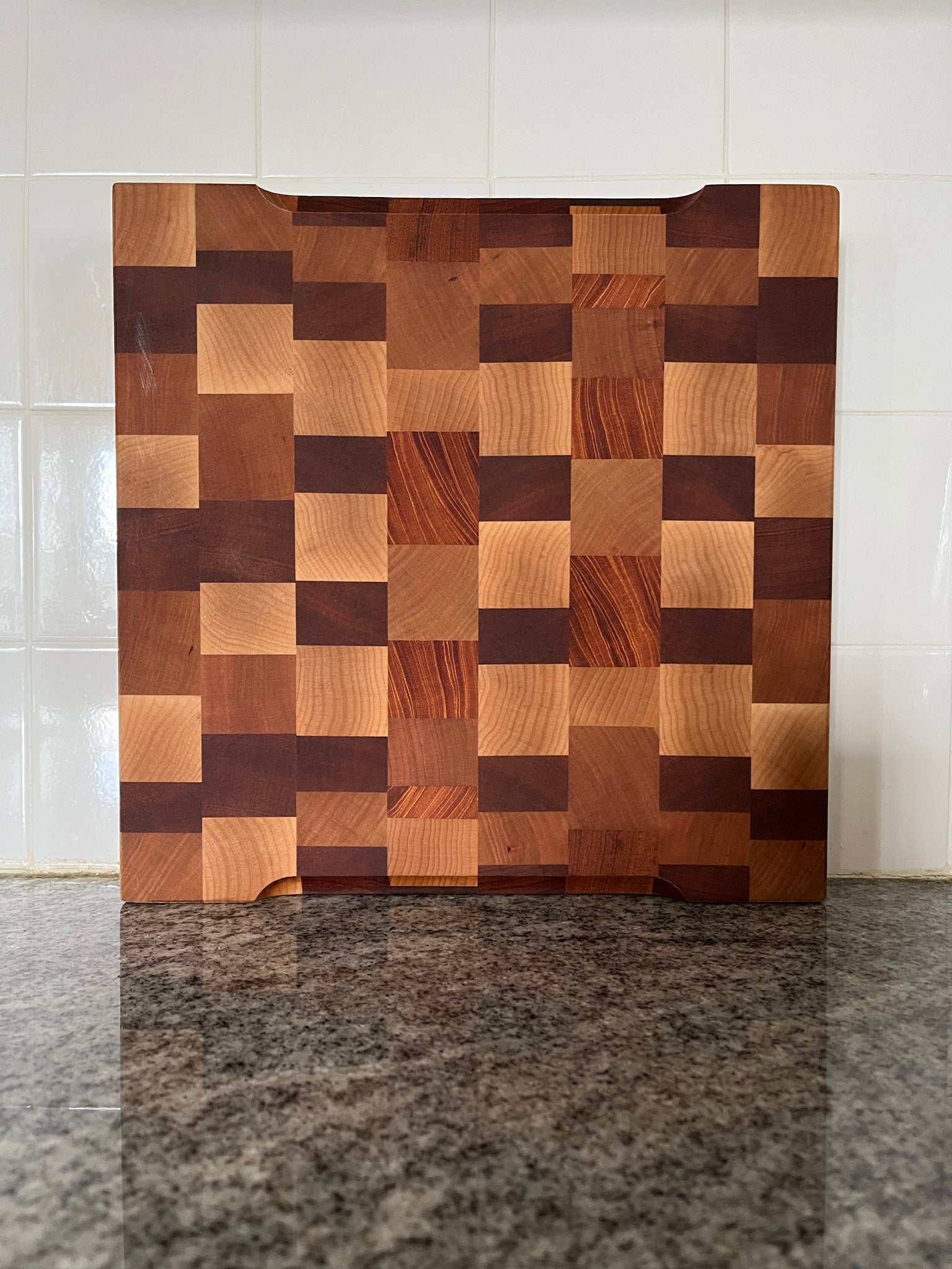 End Grain Cutting Board Handmade Maple & Iroko Kitchen Board