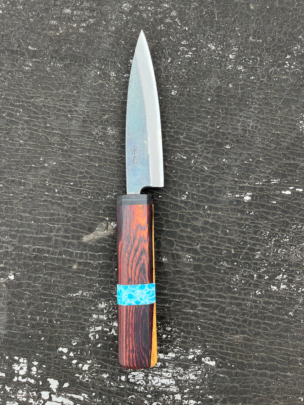 4.5” Petty knife. Mexican Kingwood (Super rare/exotic wood) and faux marble inlay