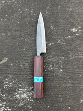 Load image into Gallery viewer, 4.5” Petty knife. Mexican Kingwood (Super rare/exotic wood) and faux marble inlay
