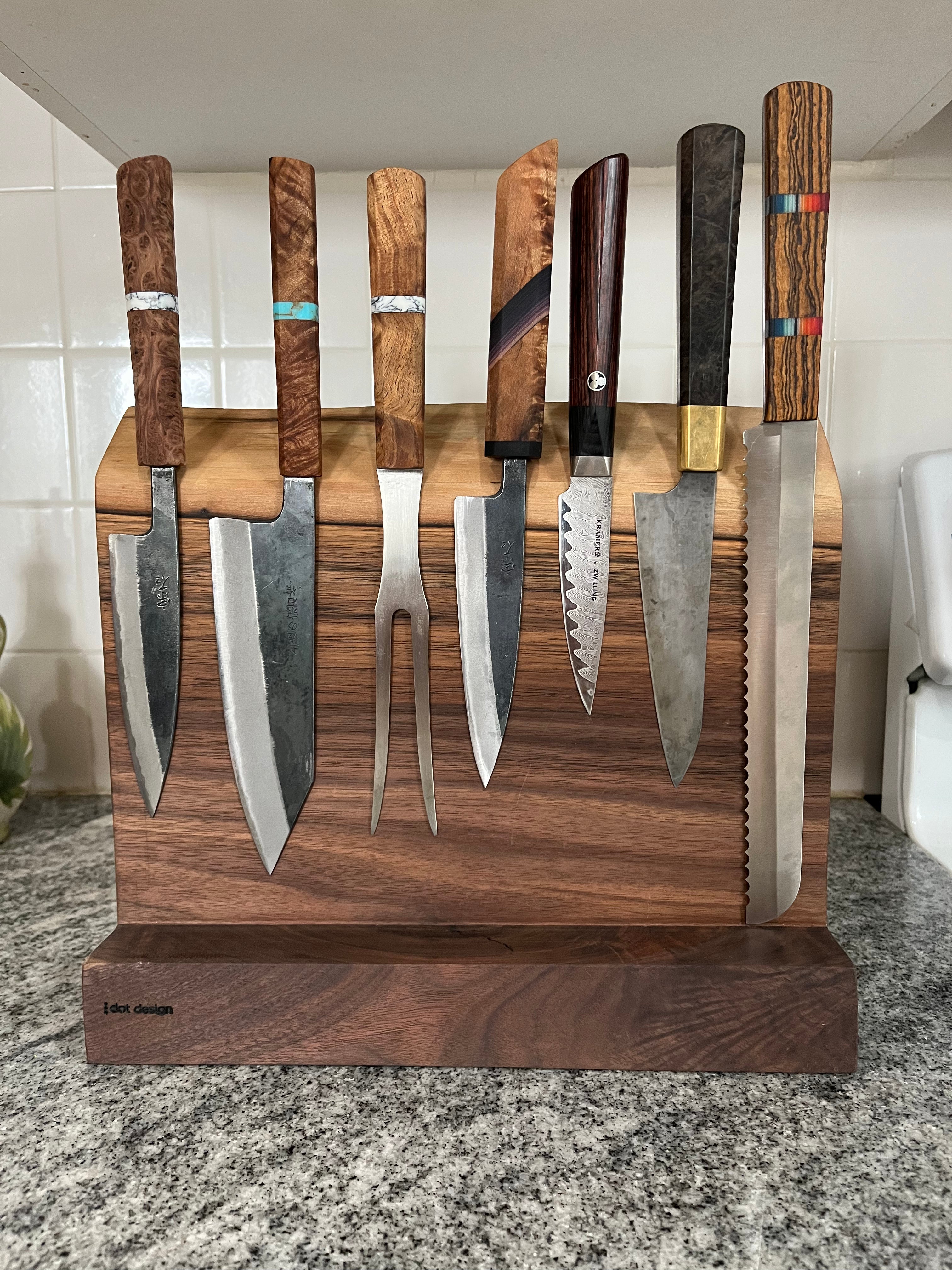 Walnut Magnetic Knife Block - FOR SMALL KNIVES ONLY – 3 Dot Design