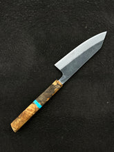 Load image into Gallery viewer, 6” Santoku knife w/ Maple handle &amp; turquoise and gold inlay (11.5” overall)
