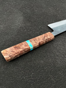 6” Santoku knife w/ Maple handle & turquoise and gold inlay (11.5” overall)